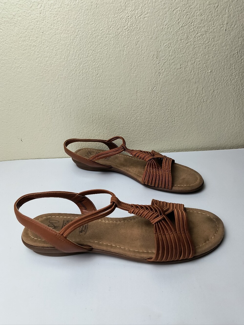 Impo Bellita 11M Tan Braided Strap Slingback Sandals Stretch Elastic Memory Foam